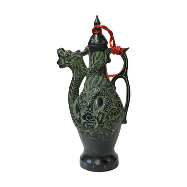 Chinese Green Black Ancient Dragon Wine Jar Shape Display ws1471E 