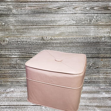 Vintage Square Ottoman, Pale Pink Vinyl Footstool, Mid Century Modern Vintage Home Decor, 1960's Vinyl Footstool, Vintage Furniture 