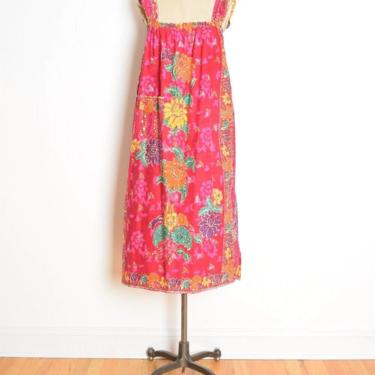 vintage 80s dress magenta floral batik print hippie boho babydoll midi tent clothing 