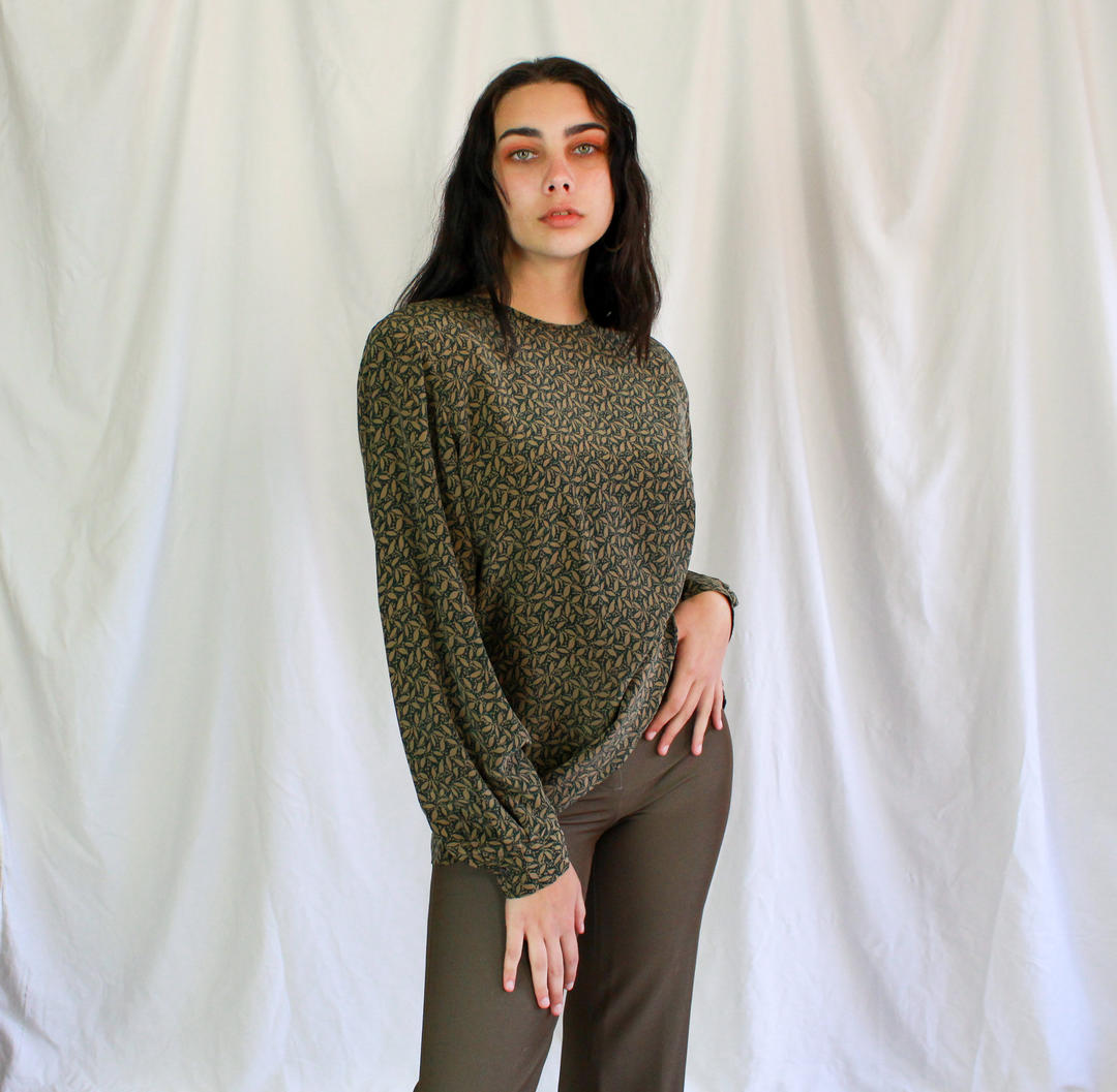 Dana Buchman ,Vintage 100% Silk Blouse ,Womens Brown,Black