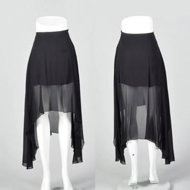 XXS Gianfranco Ferre Studio Silk Micro Mini Skirt Lightweight Asymmetrical Overlay Black Mini Slip 1990s Vintage Skirt 