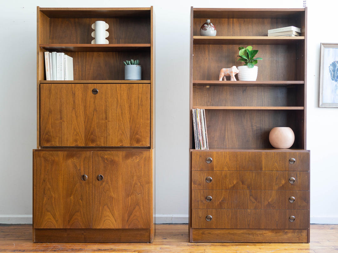 Vintage MCM Pair of Teak Bookcases / Storage with Hidden