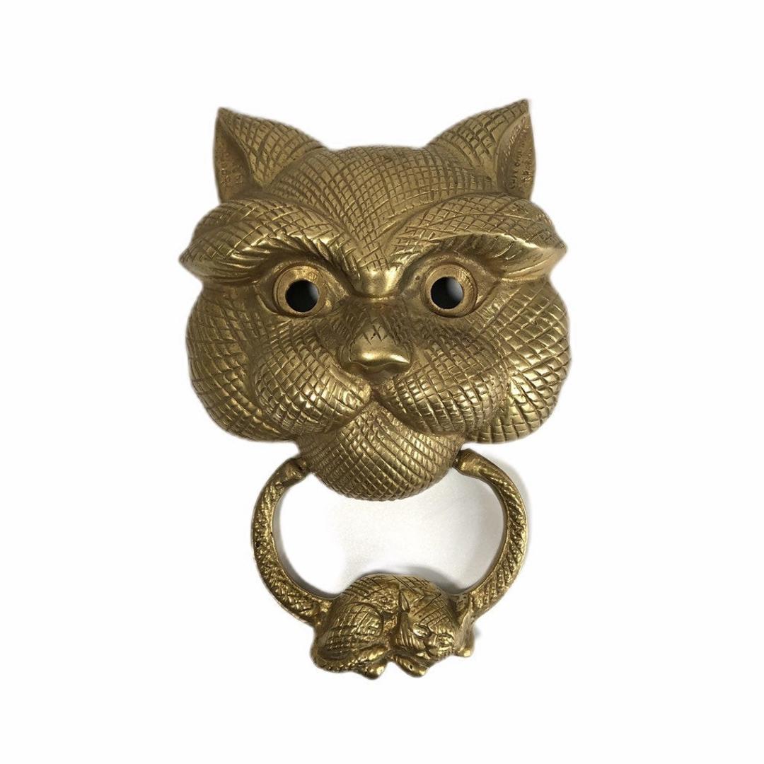Vintage Large Brass Cat and Mouse Door Knocker North Fork Vintage Kennesaw, GA