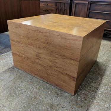 Mid Century Modern Milo Baughman Inspired Burlwood Cube Table 