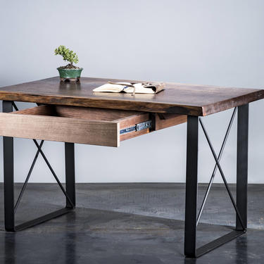 Live-edge Black Walnut or Ash Desk - Steel X-legs 