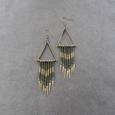 Seed bead earrings, khaki green and bronze earrings, tribal southwestern earrings, boho chic earrings, ethnic earrings, flag earrings 