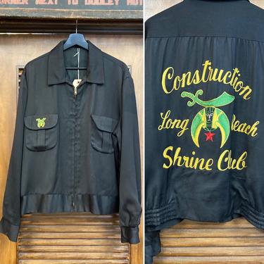 Vintage 1950’s Size XL Black Color Shriner Club Gabardine Rockabilly Jacket, 50’s Gab Jacket, Vintage Embroidery, Vintage Clothing 