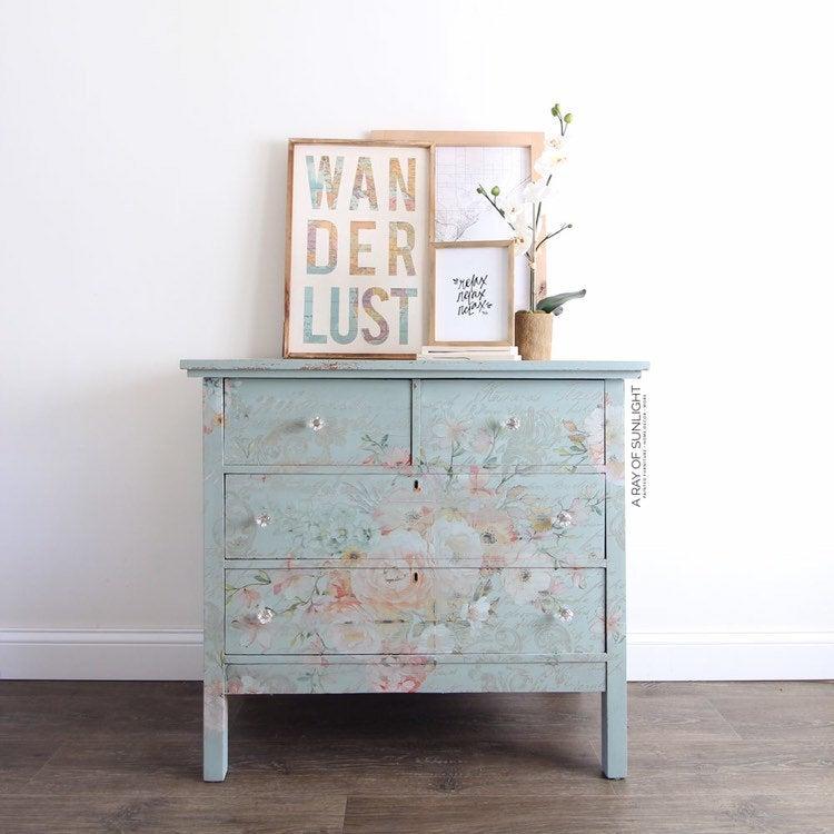 Teal Blue Dresser with Floral Design - Farmhouse | A Ray of Sunlight -  Duluth, MN | ATTIC