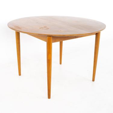 Morganton Mid Century Round Oval Expanding Walnut Dining Table with 3 Leaves - mcm 