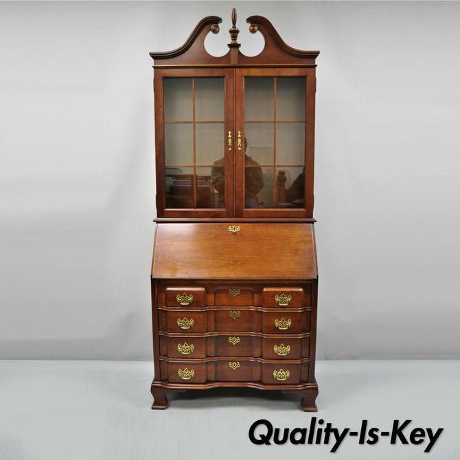 Vintage Cherry Chippendale Block Slant Front Secretary Desk By