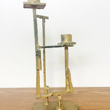 Mid Century Abstract Welded Steel Brutalist Candlestick in manner of Paul Evans 