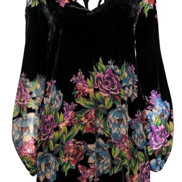Free People - Black &amp; Multicolored Velvet Floral Print Shift Dress Sz XS