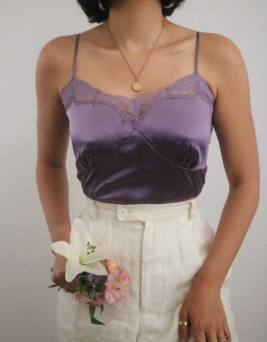 Vintage Silk Camisole - Lace + Liquid Charmeuse Silk Orchid Purple ...