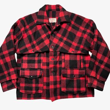 Vintage 1950s SKYLINE Wool Mackinaw Coat ~ L ~ Work Wear ~ Hunting ~ Buffalo Plaid Flannel Jacket ~ Made in USA 