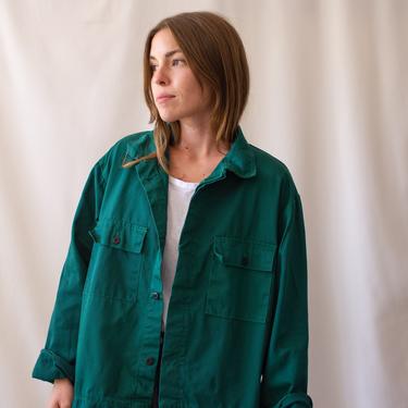 Emerald Green Two Pocket Work Jacket | Unisex Cotton French Workwear Style Jacket | Utility Work Jacket | M L 