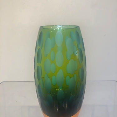 Vintage Mid Century Italian Glass Thumbprint Vase with Ombre Effect 