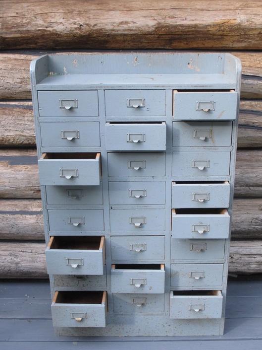 Garage Storage Parts Cabinet Primitive Gray Painted Shop Hardware