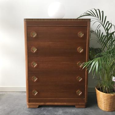 vintage art deco highboy dresser by Harmon Mfg. Co.