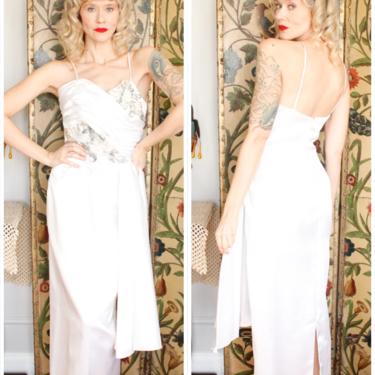 1980s Gown // Sequin &amp; Beaded White Gown // vintage 80s gown 