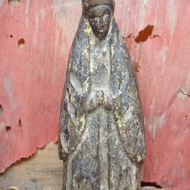 Small 1800's Praying Saint Mary Santos, Antique Hand Carved Wood Madonna Bulto, Vintage Religious Folk Art 