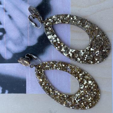 1960s Gold Glitter Clip Earrings