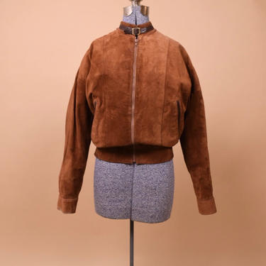 Brown Suede Bomber Jacket By Armand Boudrias, L/XL