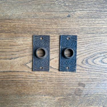 Pair of NCast Iron Victorian Door Plates Ornate Salvaged Hardware 