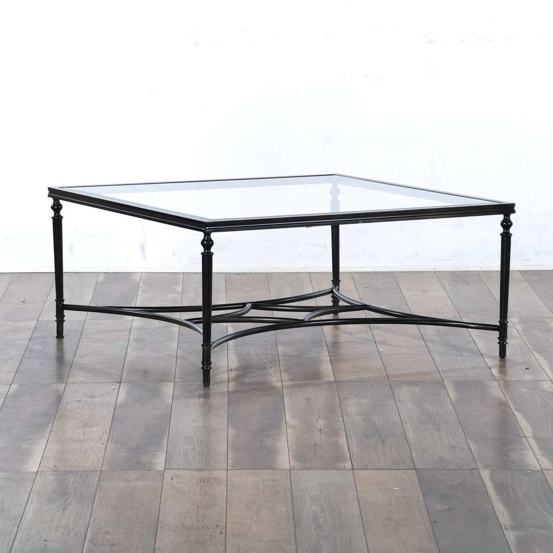 Contemporary Black Metal Frame Coffee Table W Glass Top Loveseat (Los
