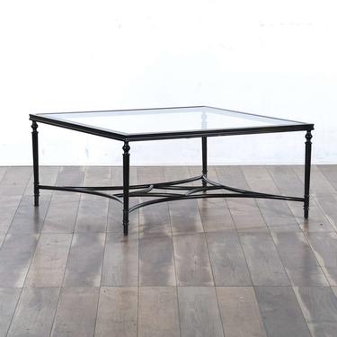 Contemporary Black Metal Frame Coffee Table W Glass Top