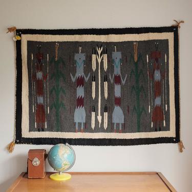 Navajo Yei Rug - Weaving, Wall Hanging, Sampler Rug Blanket, Featuring Yei Figures and Cornhusk motifs 