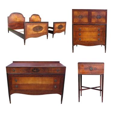 Royal Furniture French Style Antique Bedroom Set Pair Twin Beds Dresser Highboy Nightstand