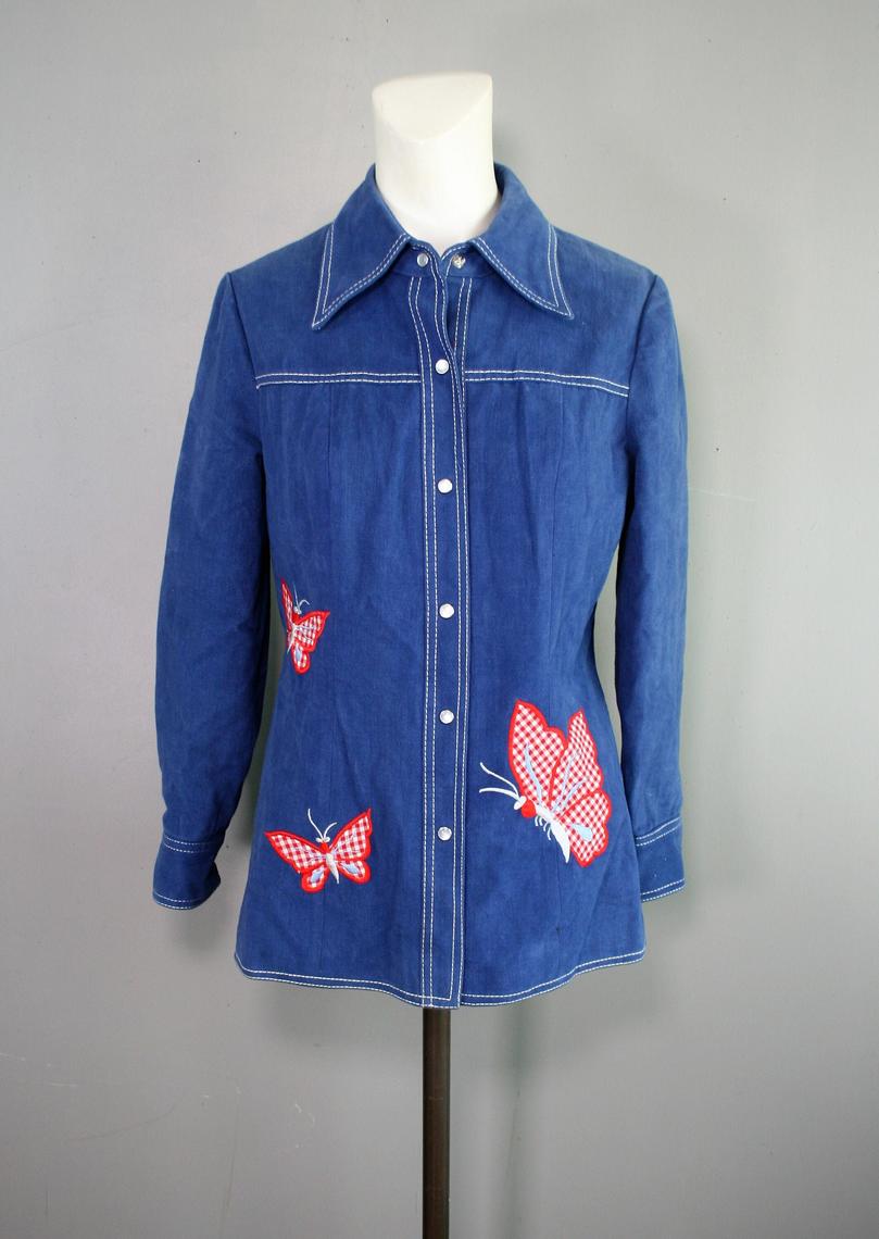 70s Blue Western Pearl Snap Shirt Jacket - Men's Large – Flying Apple  Vintage