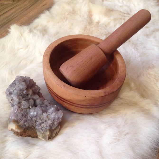 Vintage Antique Wooden Mortar And Pestle Wide Large Heavy Herbal