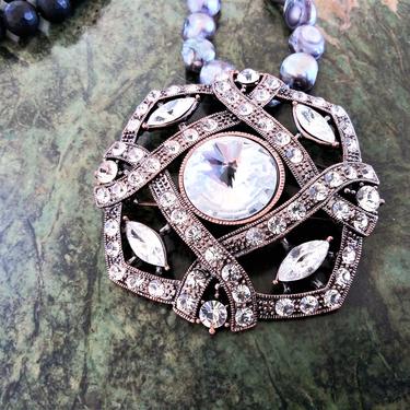 Vintage Swarovski Crystal Pendant with Freshwater Pearls Necklace - Vintage Jewelry 