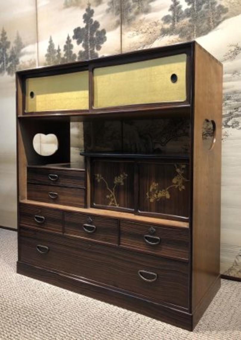 Antique Japanese Cha Tansu Tea With Makie Kuraya Japanese