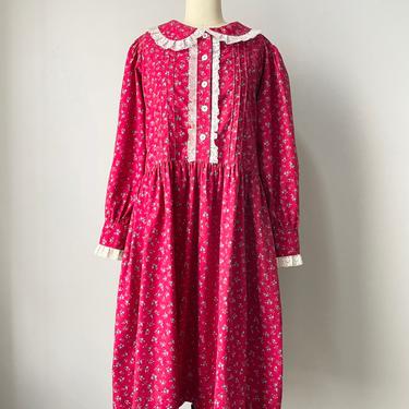 1970s Peasant Dress Floral Calico Cottoni M 