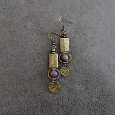Mid century modern earrings, Brutalist earrings, minimalist earrings, electroplated druzy unique artisan, multicolor rainbow earrings 3 