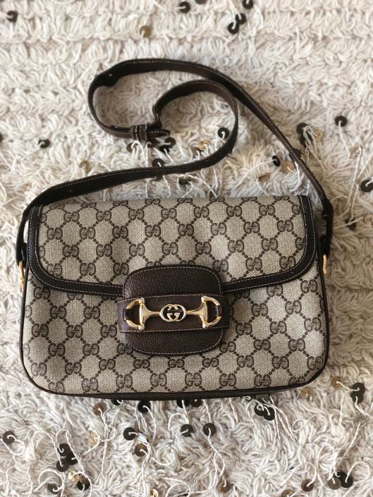 Vintage Y2K Gucci Web Monogram Canvas Leather Shoulder Bag - Cream