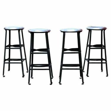 Contemporary Set of 4 Metal Bar Counter Stools Seats 