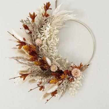 Brown, Mustard Hops and Blush Dried and Faux Fall wreath, Dried Foliage Wreath, Neutral everlasting wreath, Dried flower arrangement 