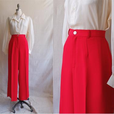 Vintage 80s Red Trousers/ 1980s High Waisted Straight Leg Dress Pants/ Size 32 