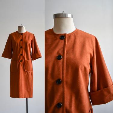 1970s Rust Orange Minimalist Dress 