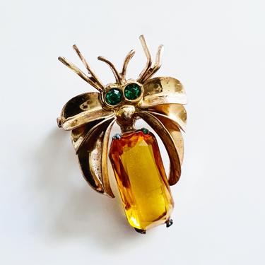 Art deco amber spider brooch, 1930s lapel pin, topaz amber jewelry, art deco brooch pin 