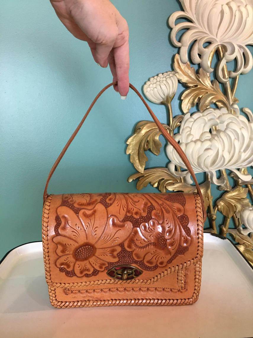 Tooled Leather Purse / 50's Western Handbag / Vintage Southwestern Brown Leather 2024 Purse