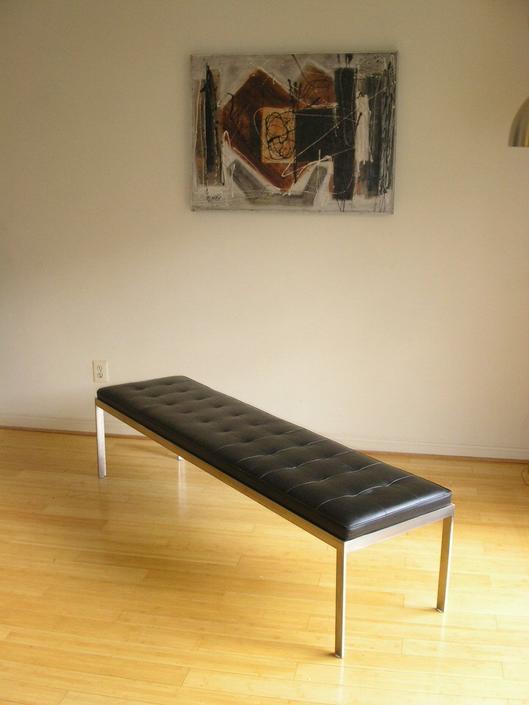 High Quality Danish Modern Stainless Steel Leather Museum Bench