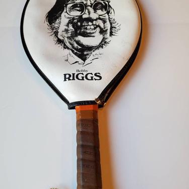 Vintage tennis racquet cover Battle of the Sexes, Billie Jean King, Bobby Riggs "The Match", 1970's 
