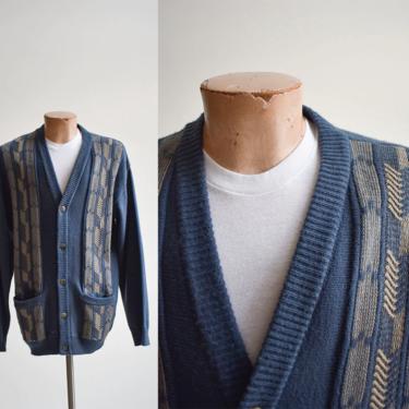 Vintage Mens Blue Cardigan Sweater 