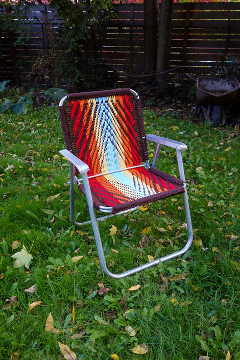 Hand Woven Rainbow Lawn Chair Macrame Vintage Aluminum Lawnchair Outdoor Folding Metal Glamping Yard Concert Pride Camp Festival Seat By Forestfathers From Forest Fathers Of Portand Or Attic