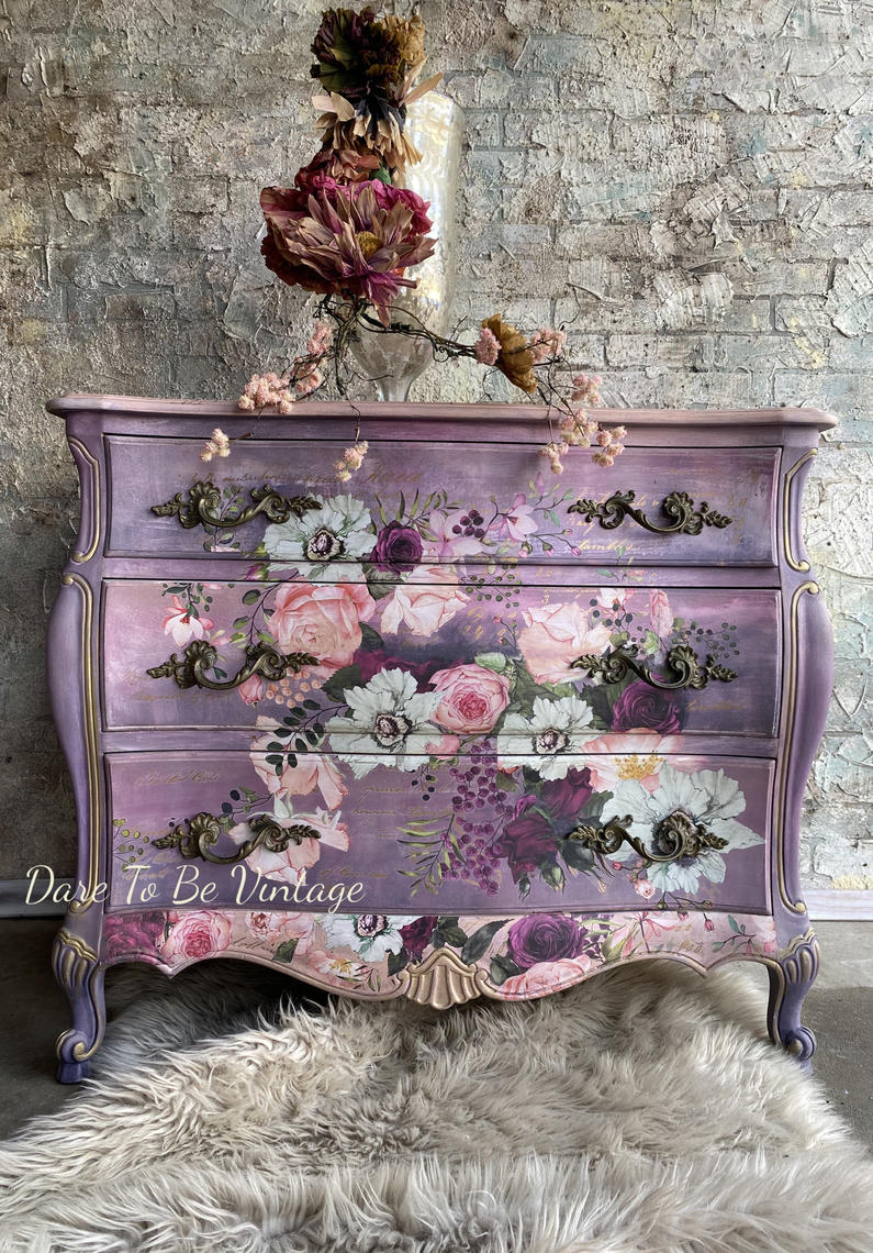 SOLD Romantic Floral Hand Painted Bombay Dresser Rustic Farmhouse