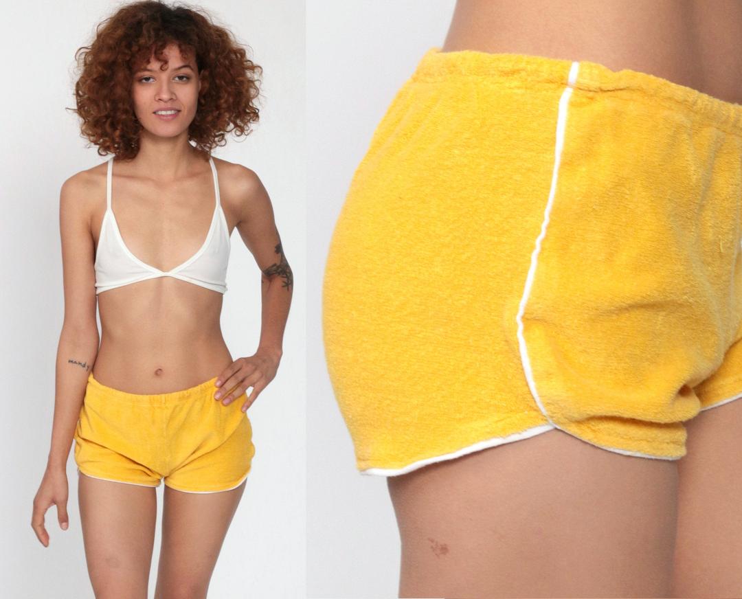 70s Ringer Shorts Yellow Purple Gym Shorts Retro Track Shorts